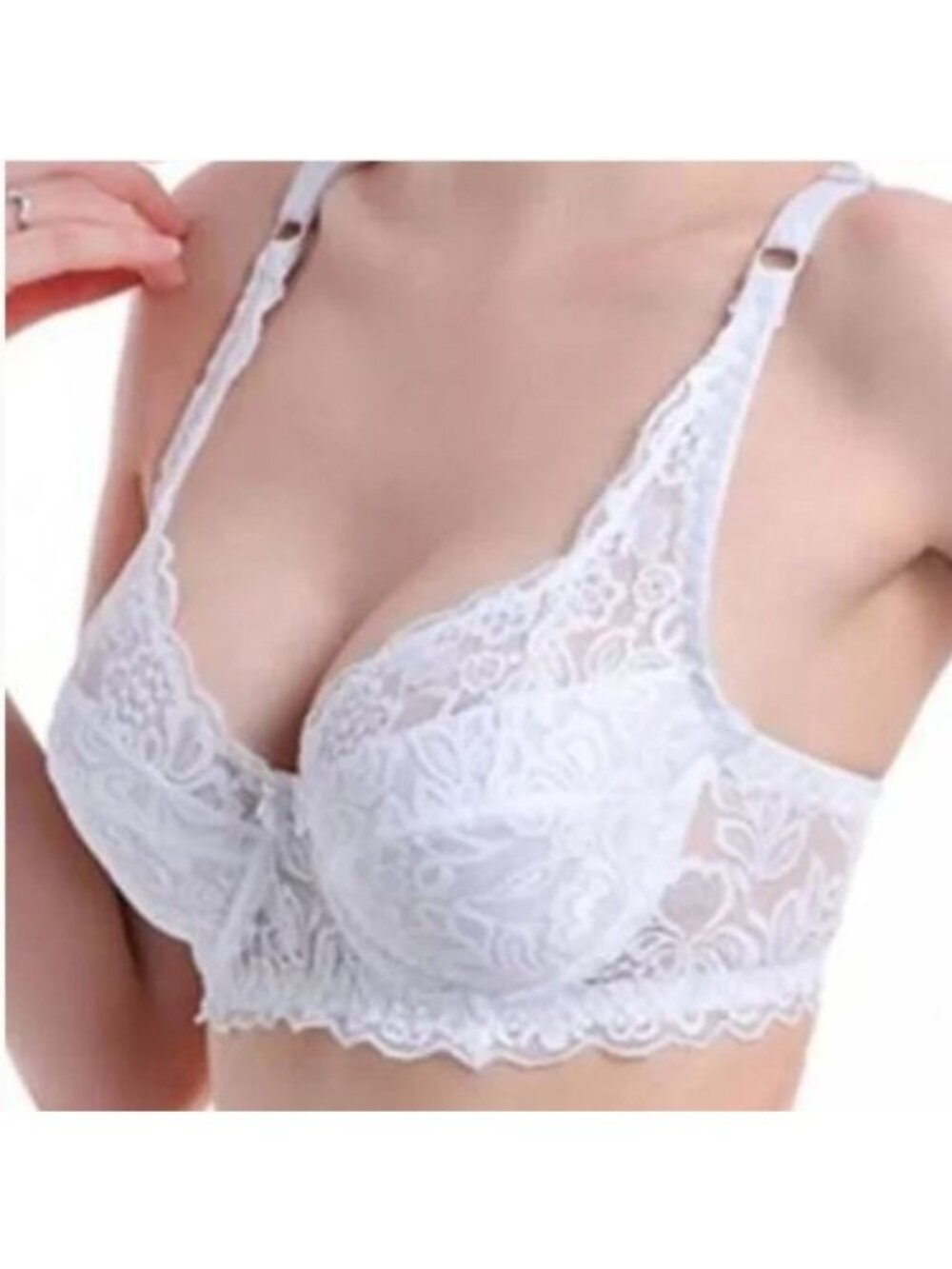 GYCL Classic Ultrathin Underwire Push Up 3/4 Lace Bra, White, Size XL 40B